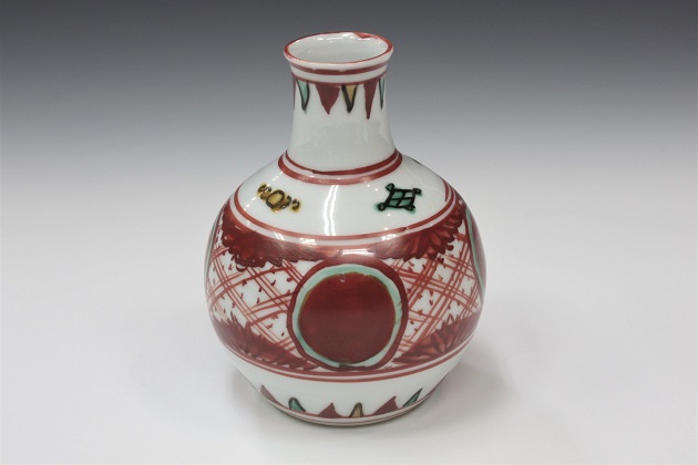 北大路魯山人「呉須赤絵赤玉文徳利」陶々庵箱[KITAOJI Rosanjin]Sake Flask